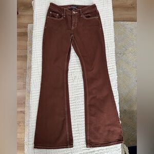 Aeropostale chocolate brown low rise flare stretch pants
